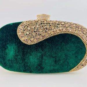Women Lady Indian Gold Gemstones Clutch Purse Detachable Handle Wrist Crossbody
